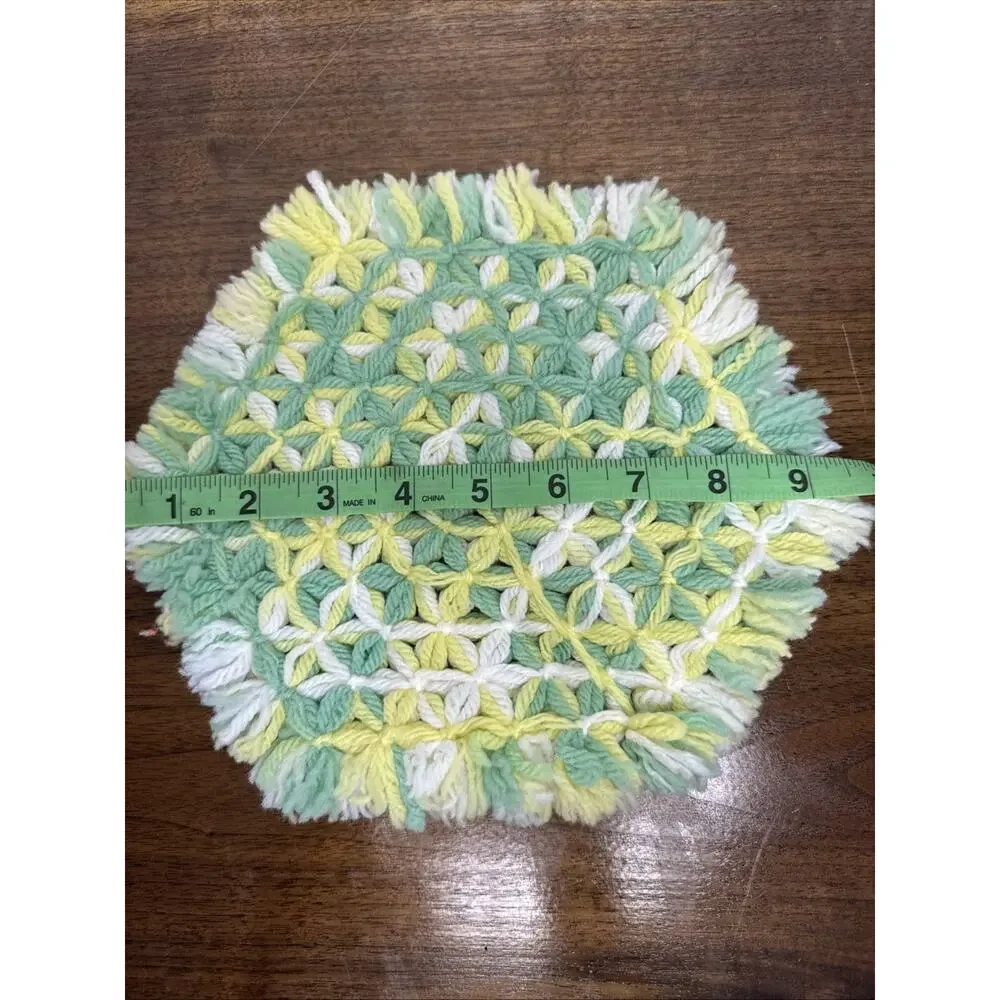 VTG 70’s Crocheted Reversible Hot Pad Trivet Green Color